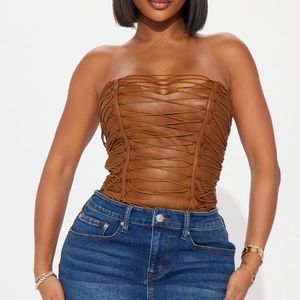 Fashion Nova Brown Corset - Never Complicated Faux Leather Corset Top